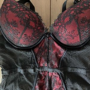 La Senza Black and Red Mesh and Lace Bodysuit